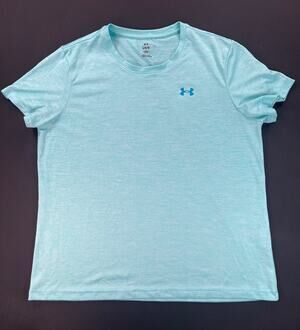 Under Armour Bubble Tech Blue Crewneck Lose-Fit Short Sleeve T-Shirt (Women's L)